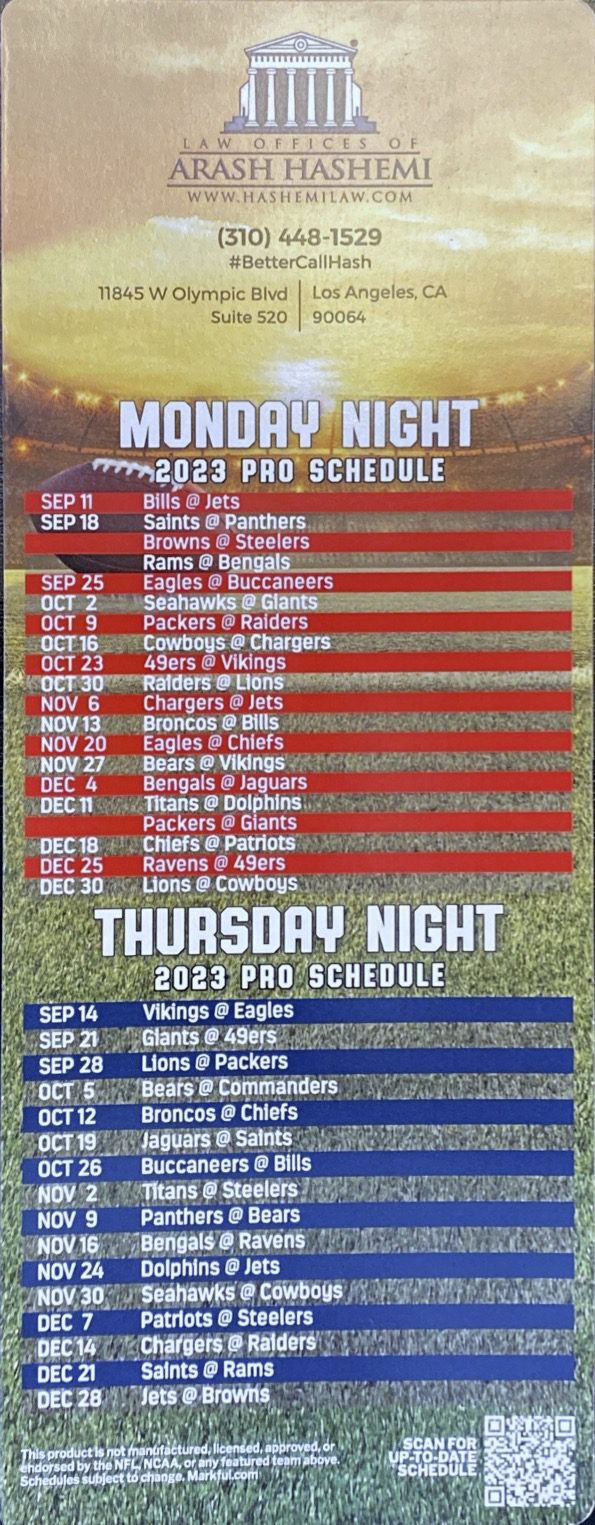 Football Schedule Los Angeles Criminal And Self Defense Lawyer